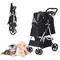 HRKIM Pet Stroller, Cat Dog Stroller for Medium Small Dog with Storage Basket Foldable Lightweight Dog Carrier Trolley
