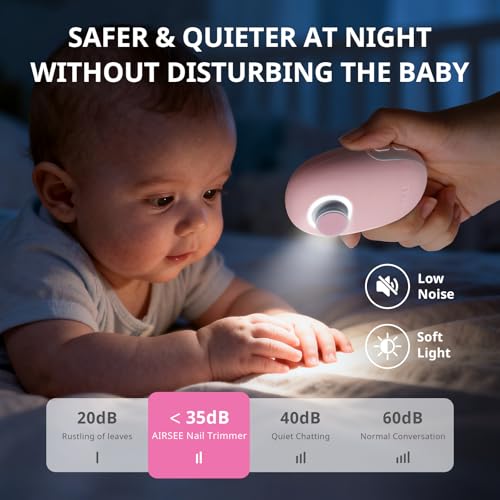 AIRSEE Premium Newborn Gift, Electric Baby Nail File, Cordless Safe Infant Nail Trimmer with 6 Replacement Pads, Magnetic Rechargeable Base, 360° LED Light, Baby Grooming Kit Gift (Candy Pink) — view 5