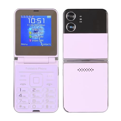 Jectse Flip Phone, Four SIM 2G Phone Senior Cellphone with Dual Screen, Big, Volume, 1400mAh Battery, Basic Phone for Elderly Kids (Purpl)