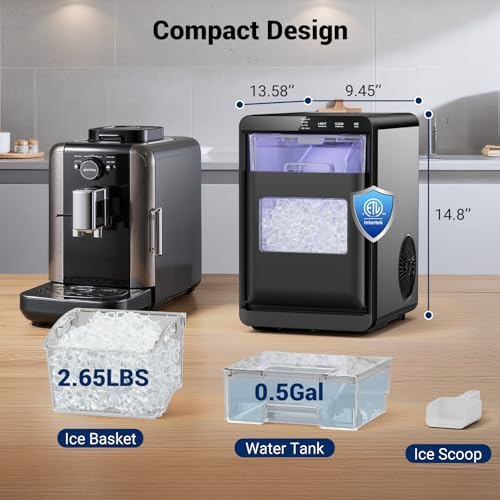 Nugget Ice Maker, 44lbs/24h Ice Makers Countertop, Soft Ice Ready in 5-10Mins Nugget Ice Maker Countertop, Self-Cleaning Pellet Ice Maker for Home, Kitchen, Office, Party - 5