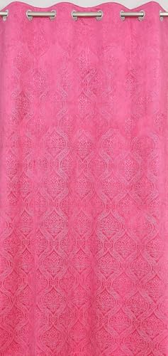 Image of IVAZA Velvet Fabric Emboss Door Curtains 7 Feet Set of 1| Panel Thick Curtains for Home and Office Decor | Eyelet Grommet Curtains for Living Room Kitchen Hall, Door- 7 Feet (Pack of 1) Pink