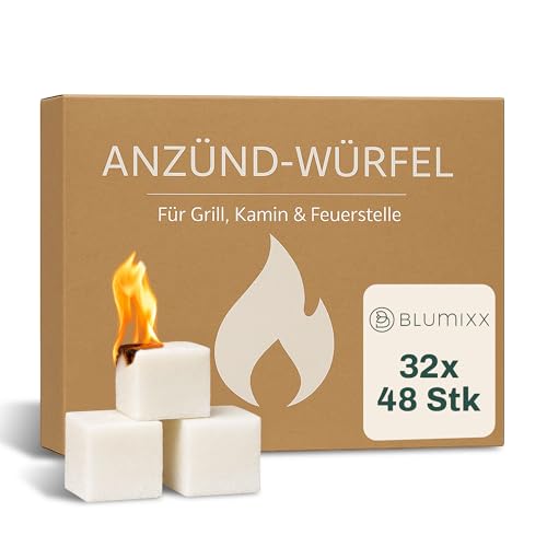 Blumixx Anzündwürfel – 32 Pakete = 1536 Würfel, Grillanzünder, Kaminanzünder und Kohleanzünder – Perfektes Grill Zubehör für Kamin und Grill, Anzünder Würfel