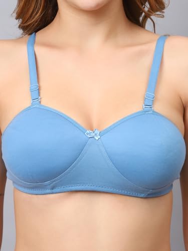 Image of Cotton Blend Light Padded Non Wired Full Coverage Bra and Panty Set Lingerie Set for Girls and Women