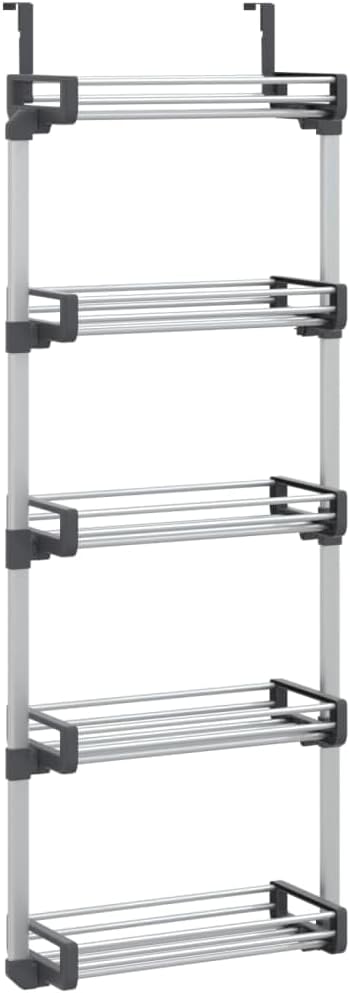 Silver Anodized Aluminum Door Organizer, 5-Tier Space Saving Storage Shelf for Bathroom Kitchen, 7.9x20.5x53.1 Inches Vertical Rack, Wall Mountable Holder