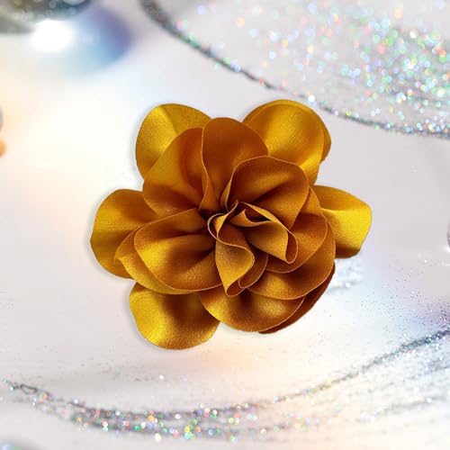 Image of Dainty Satin Fabric Flower Brooches for Women Large Rose Floral Brooch for Party Dance Wedding Banquet Elegant Camellia Fashion Brooch Pin for Women Girl 5.5inch