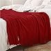 Homiest Decorative Knitted Throw Blanket with Fringe Soft & Cozy Tassel Blanket for Couch Sofa Bed (Red, 50x60)