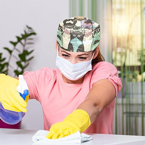 Chapeaux de travail imprimés chats, pack de 2 casquettes professionnelles - 5
