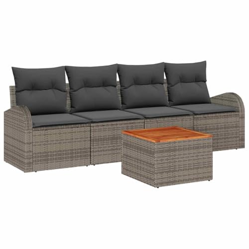 Canapé de jardin modulaire en bois d'acacia et polyrotin gris haut de gamme - 2