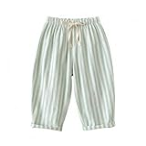 Kids Summer Cotton Linen Pants Toddler Boys Girls Trousers Casual Striped Wide Leg Pant Rubber (Green, 12-18 Months)