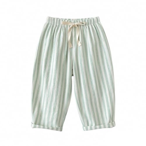 Kids Summer Cotton Linen Pants Toddler Boys Girls Trousers Casual Striped Wide Leg Pant Rubber (Green, 12-18 Months)