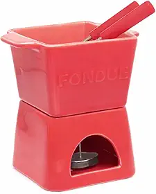 Aparelho de Fondue para Duas Pessoas 6 Peças Vermelho Quadratto em Porcelana – Ideal para Queijo, Chocolate e Momentos Românticos