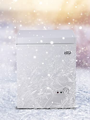 Krib Bling 3.5 Cu.Ft Deep Compact Freezer with a Removable Basket, Chest Freezer 7 Gears Temperature Control(-18°F to -46°F), for House, Garage, Kitchen, Basement, Shop, White