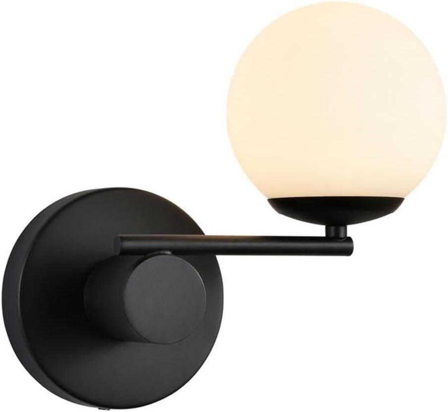 Pemberly Row 9" Integrated LED Wall Sconce, Black Finish, Glass Ball Shade, Modern Design, 3000K Soft White Light, Dimmable, Energy-Efficient, ETL Certified, Ambient Lighting for Dry Locations