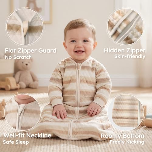 Image of Yoofoss Baby Sleep Sack 18-24 Months 1.0 Tog Long Sleeve Sleep Sack Organic Cotton Wearable Blanket for Toddlers 2-Way Zipper Quilted Sleeping Sacks(X-Large)
