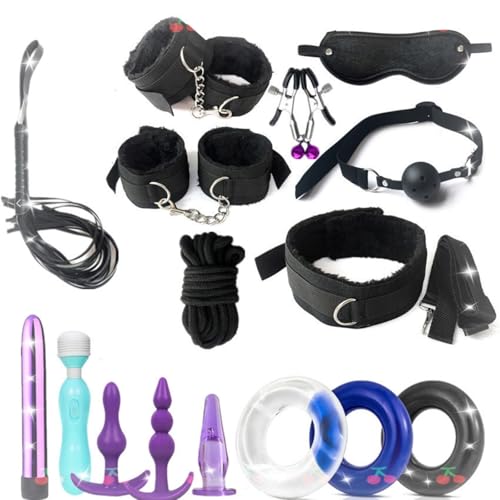 Premium Plush Webbing 16 Piece Set, Couples Bedroom Erotic Combo Set 16 Piece Set (Black)