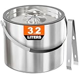 3,2 L Eiswürfelbehälter mit Deckel und Zange，Doppelwandig Isoliert Edelstahl Eiswürfelbehälter für Wein ，Premium Eiseimer für Eiswürfel, Eiskübel für die Eiswürfel Aufbewahrung