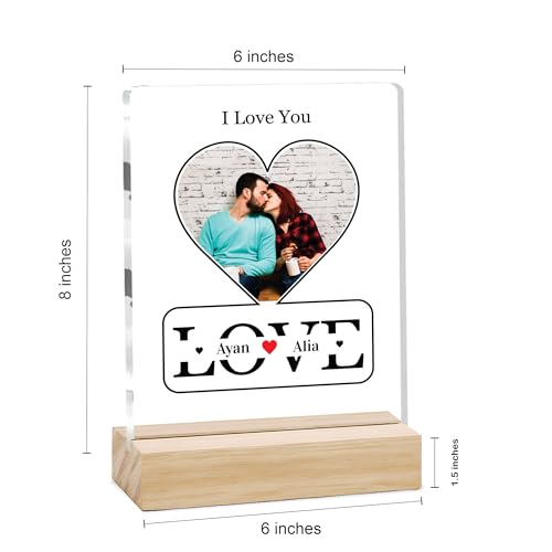Image of Giftplease Customized Photo Frame with Wooden Stand | Transparent | Personalized Couple Picture Frame Gift for Girlfriend, Boyfriend, Husband, Wife |Anniversary, Wedding, Valentine s Day C 05