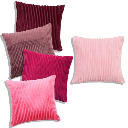 Image of RD TREND Cushion Cover Set of 5, Decorative Sofa Living Room Home Square Cushion Covers 24 Inch x 24 Inch, Aesthetic Corduroy Striped Double Sided (Multicolor-2, Pack of 5)