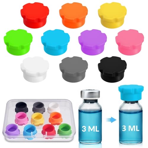 Goqeut - Reusable 3ml Vial Caps, Leak-Proof Dust-Proof Ampoule , 10 Colors for Easy Organization, Fit Injection Bottles & Storage Boxes (3ml Vial Caps （10-Pack/10-Colors ）) - -33%
