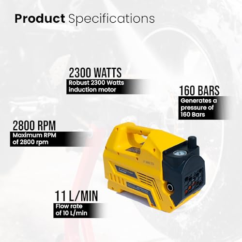 Image of SPEED FLOW High Pressure Washer SF-PW160 Premium, 2300W Motor, 160 Bar, 11LPM, 10m Hose, Adjustable Pressure, 1L Foam Bottle, Auto Stop, Low Noise, for Car, Bike & Home Cleaning