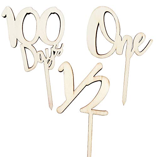 regalo 木製 ケーキトッパー3本セット 誕生日 1歳 ハーフバースデー 6ヶ月 100日祝い ピック (3本セット・ナチュラル)