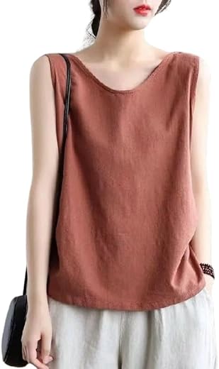 MIPPO® Women’s Cotton Linen Sleeveless Summer Top Retro Loose Fit Suspender Strap Top