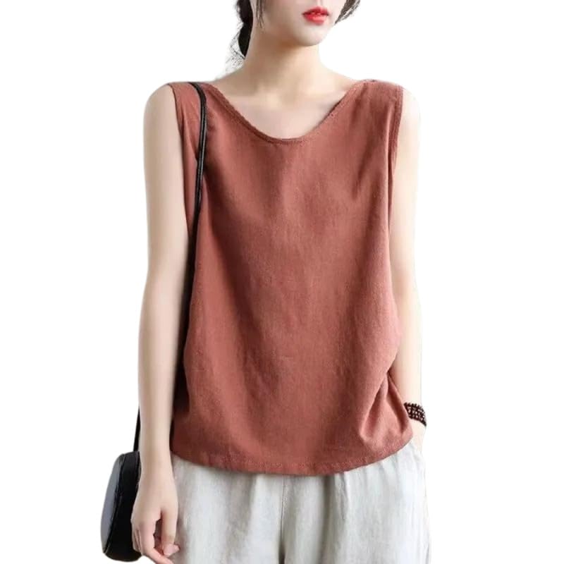 MIPPO® Women’s Cotton Linen Sleeveless Summer Top Retro Loose Fit Suspender Strap Top