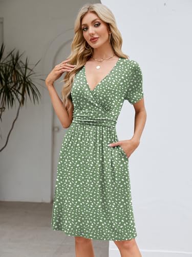 Image of Naggoo Womens Summer Dresses for Women 2026 Spring Floral Sundress Short Sleeve V Neck Wrap Dress with Pockets