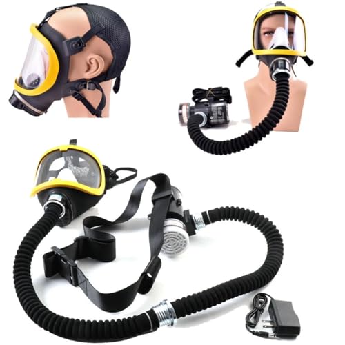 EWANYO Reusable Respirators Full Facepiece Cover Protection Electric Air Respirator PAPR Respirator System with 2 Breathing Hoses(1m length) and 1 Filter for Industry Use
