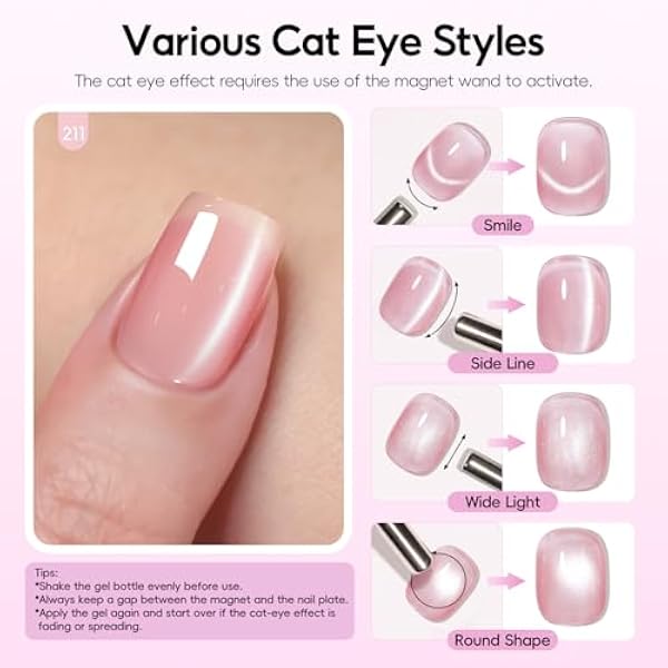 PEACECOLOR 6PCS лак для ногтей УФ кошачий глаз, розовый нюд фиолетовый зеленый синий кошачий глаз гель с магнитом, лак для ногтей УФ магнитный блеск, Soak Off Nail Art Manicure 10 мл
