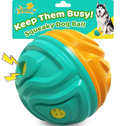 JoyBruko Dog Ball for Aggressive Chewers - Interactive Dog Toy Balls Fun Squeaky Sound to Keep Them Busy, Durable for Small Medium Large Breeds, Rubber Pet Chew Toys, As Seen on TV, Orange & Blue