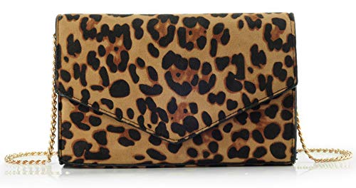 Hoxis Leopard Print Envelope Evening Clutch Women Chain Shoulder Bag (Brown Leopard Print) #TOP1
