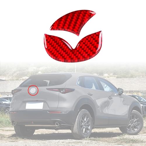 Image of Bilisin Compatible with Rear Tailgate Insert Emblem Logo Carbon Fiber Emblem Badge Decal Cover Trim with Strong Adhesive for Mazda CX-3 2018-2024 Red