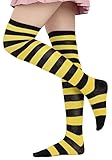 DAZCOS Striped Thigh High Socks Elastic Over The Knee Knit Stockings for Daily or Anime Cosplay (Yellow + Black)