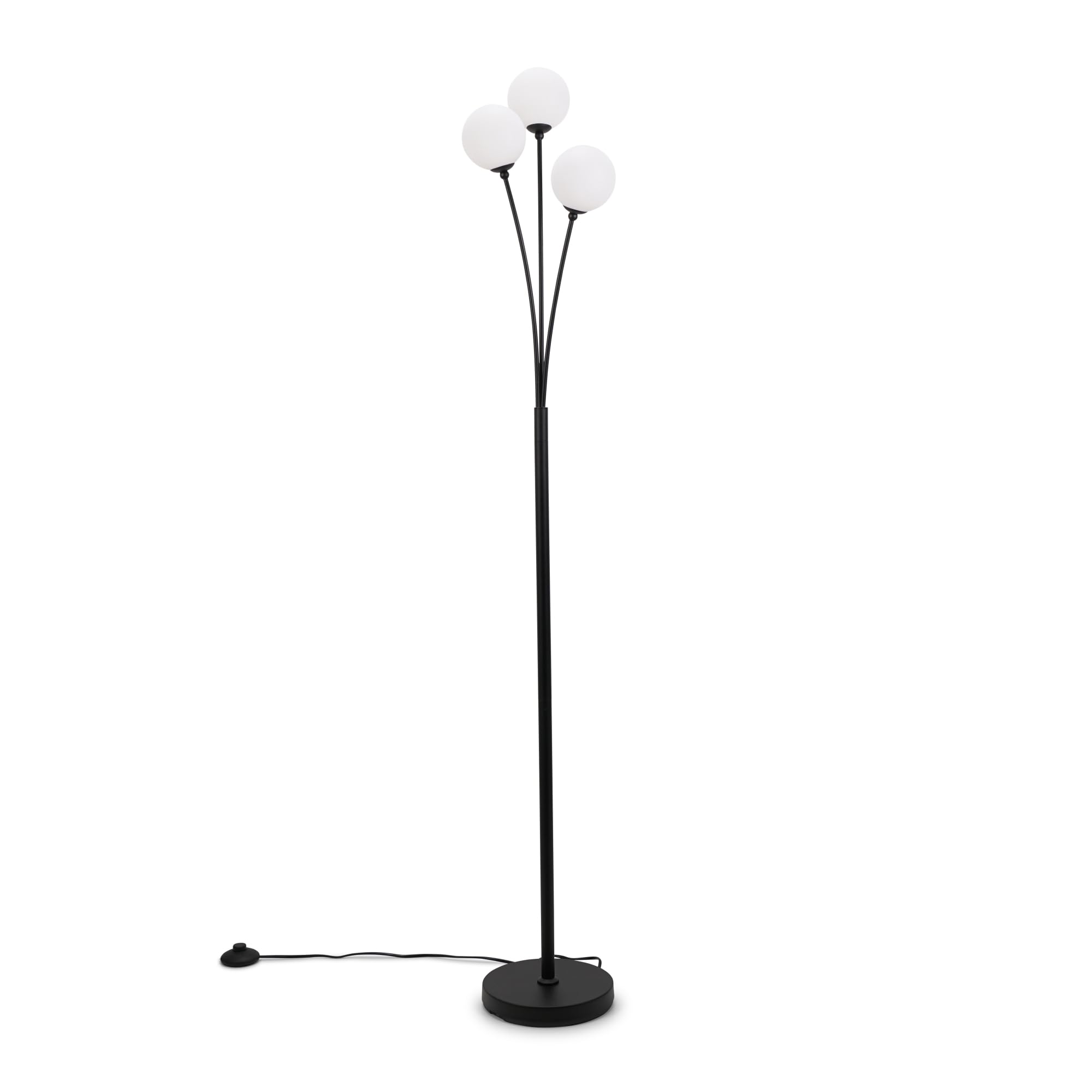 ValueLights Velika 3 Arm Opaque Globe Floor Lamp Light with LED Bulbs in Black