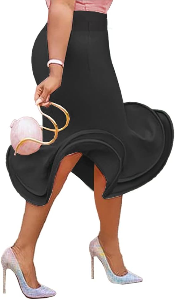 AOMEI Women's High Waist Bodycon Flare Mermaid Midi Party Skirt