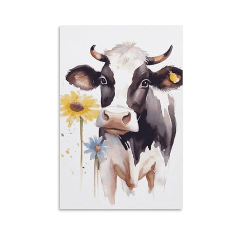 Toile vache aquarelle moderne décoration murale châssis premium pour maison