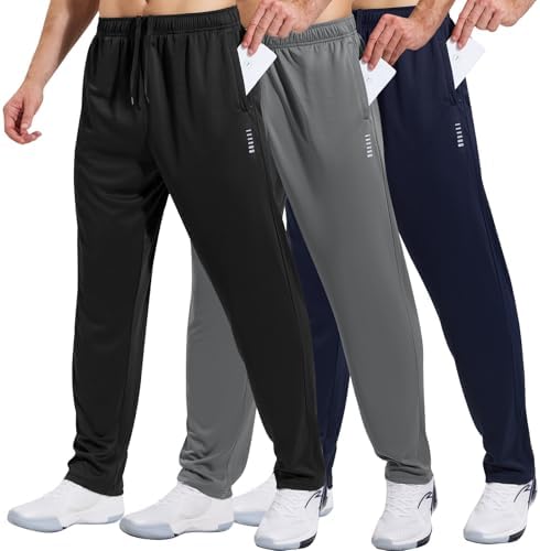 HUAKANG 3er-Pack Herren Jogginghose Trainingshose mit Reißverschlusstaschen