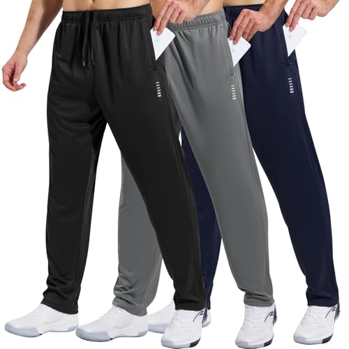 HUAKANG 3 Pack Joggers for Men Tracksuit Bottoms Men Sweatpants Lightweight Jogging Trousers Sports Casual Running Pants with Zipper Pockets (3029 Black Light Gray Navy XL)