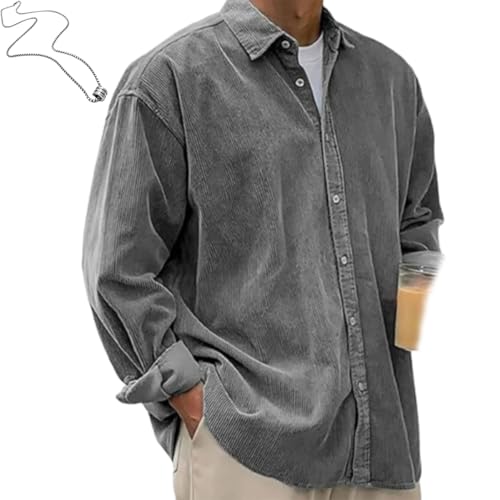 Pacificozy Men's Shirts, Stylish Corduroy Urban Casual Daily Long-Sleeved Shirt, Loose Solid Lapel Thick Jacket