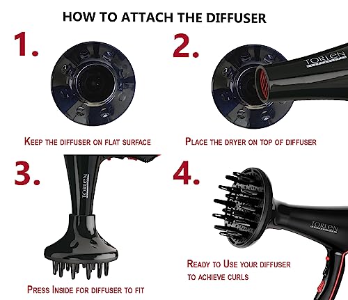 TORLEN PROFESSIONAL-D-01 Ceramic Technology Diffuser Design For Use With Professional Blow Hair Dryers For Frizz Free Curls And Waves, Black - Image 5