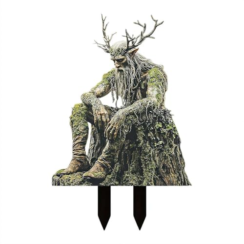 2D Grünes Gras Troll Gartenstecker, Gartendeko für Draußen Wetterfest, Garten Deko Draußen, 23 x 30 cm Acryl Gartenfiguren für Draußen Wetterfest Garten Skulpturen, Hausgarten Verschönerungen (B)