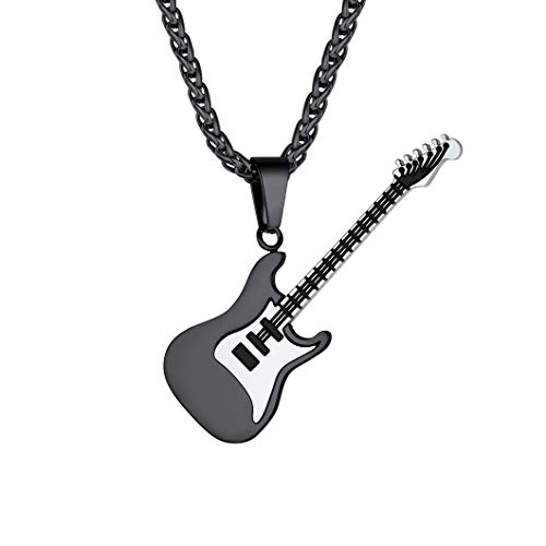 Suplight Stainless Steel Black Guitar Necklace for Men Music Jewelry