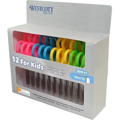 Westcott 14871 Right- and Left-Handed Scissors, Kids' Scissors, Ages 4-8, 5-Inch Blunt Tip, Assorted, 12 Pack Cover