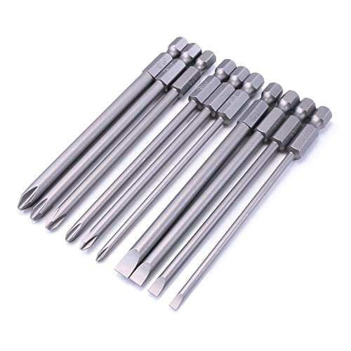 Yinixin Slotted And Cross Head - Hex Shank Screwdriver Bits Set (10Pcs 1/4 Inch With Storage Case) - Magnetic Tips - Quick Release Shank For Easy Attachment - Solid S2 Steel Alloy #TOP5