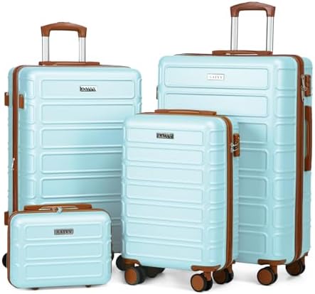 4 Piece Luggage Set Expandable ABS Travel Suitcase Set with Doubl...