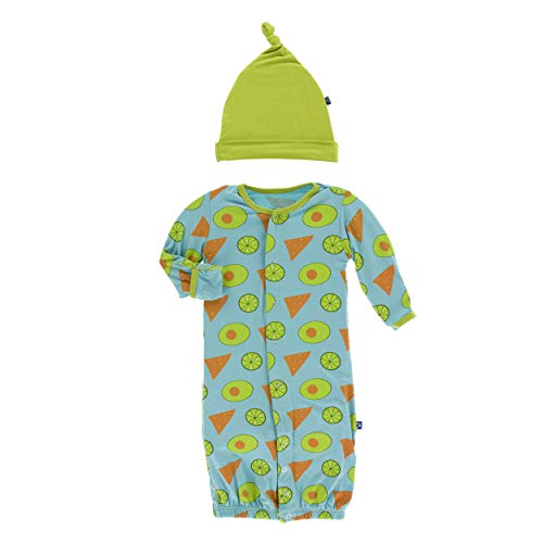 Kickee Pants Little Boys Print Layette Gown Converter & Knot Hat Set - Avocado, Chips and Lime, Newborn