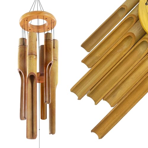 Bamboo Wind Chimes for Outside,Wooden Wind Chimes with Melody Soothing Tone,32' Classic Zen Bamboo Windchime for Porch Patio Garden or Indoor (FSC Certified)