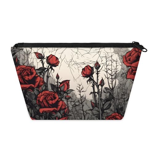 Vintage Rose Flower Small Makeup Bag for Women Girls - Cosmetic Bags Travel Toiletry Bag Waterproof Portable Make Up Pouch for Purse