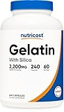 Nutricost Gelatin with Silica (2,200mg) 240 Capsules - With Grass-Fed Beef Gelatin, Gluten-Free, GMO-Free, 60 Servings